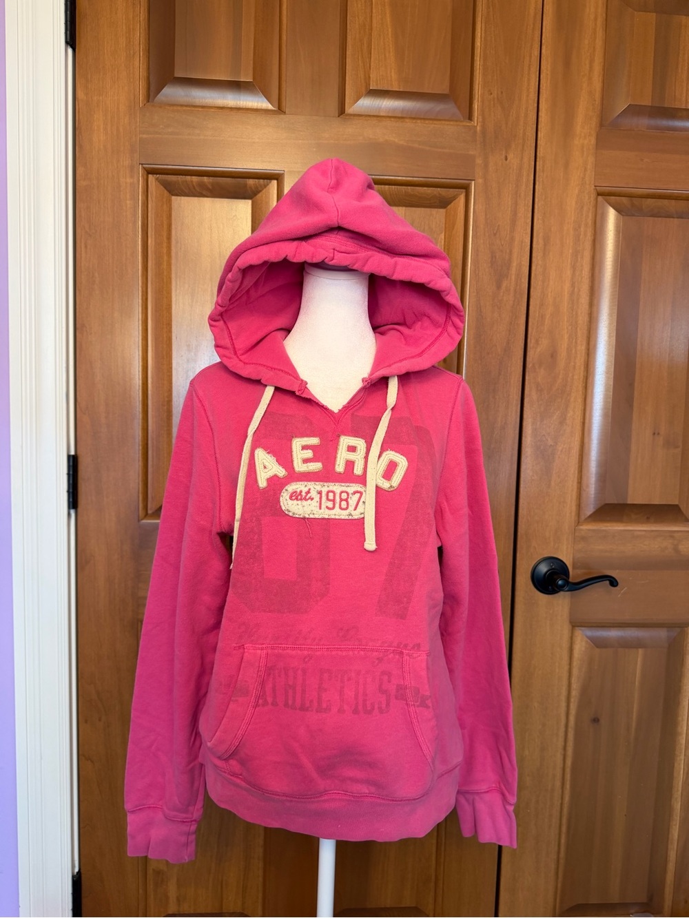 Vintage Aéropostale Pink Graphic Pullover Hoodie Women’s Size L Y2K